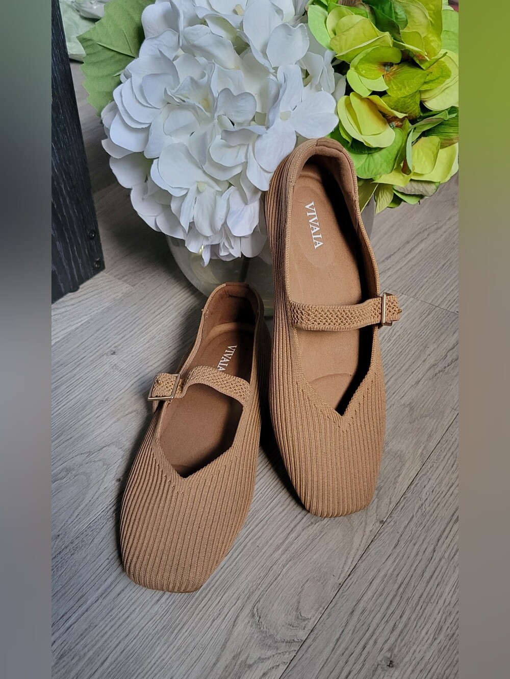 Vivaia Margot Mary Jane Buckle Square-Toe V-Cut Almond Ribbed Flats, US 5 EU 35 - Picture 3 of 15